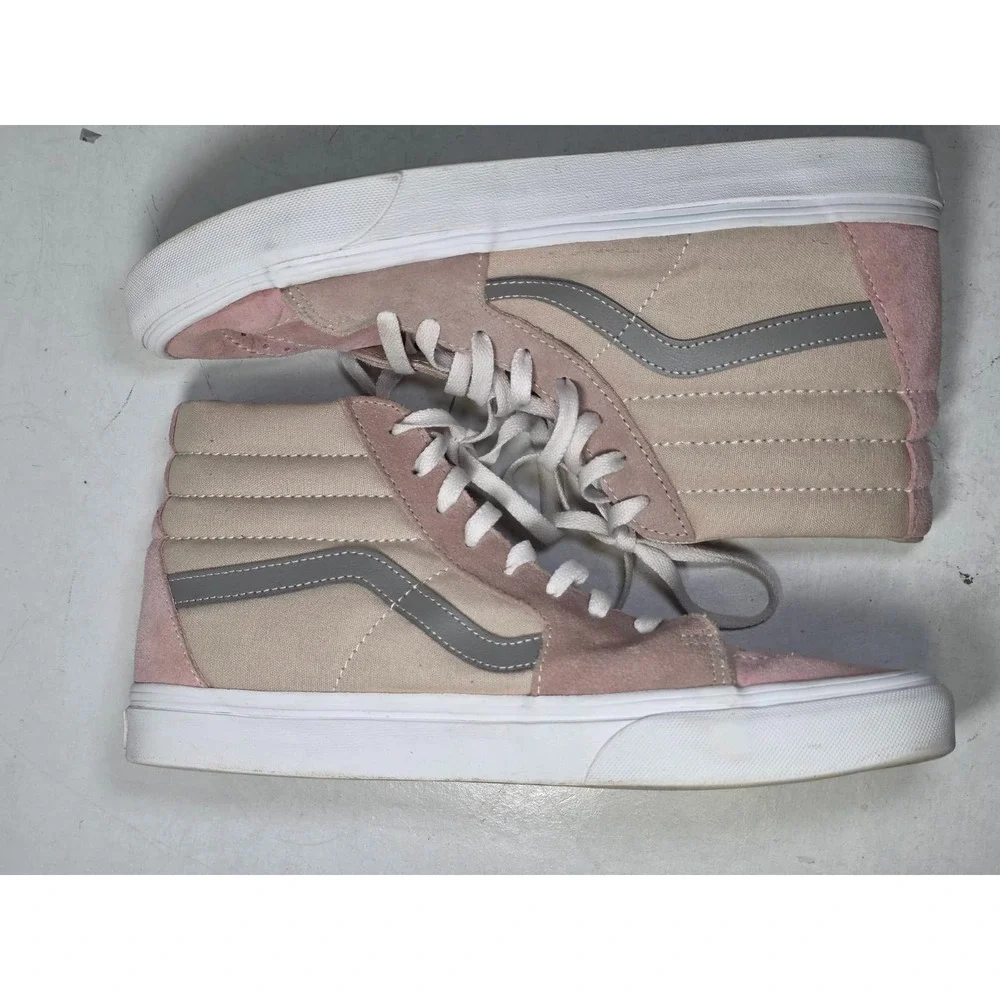 Vans Sk8-Hi Men's Sneakers Size 10 UK 9 Pink Beige Suede Canvas Skate High Shoes